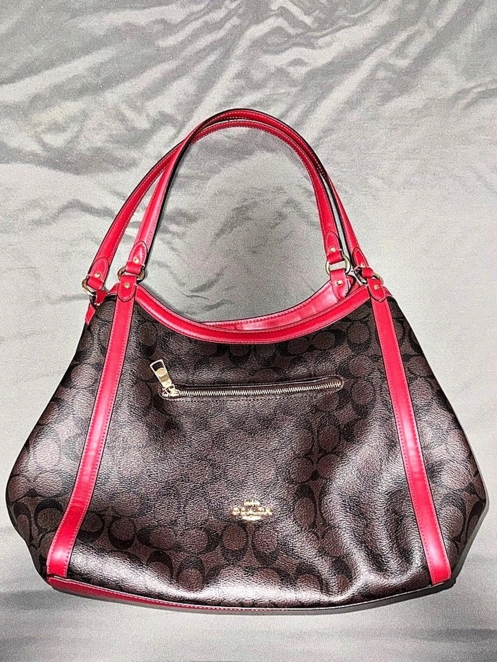 Coach Kristy Shoulder Bag in Signature Canvas Brown & Red